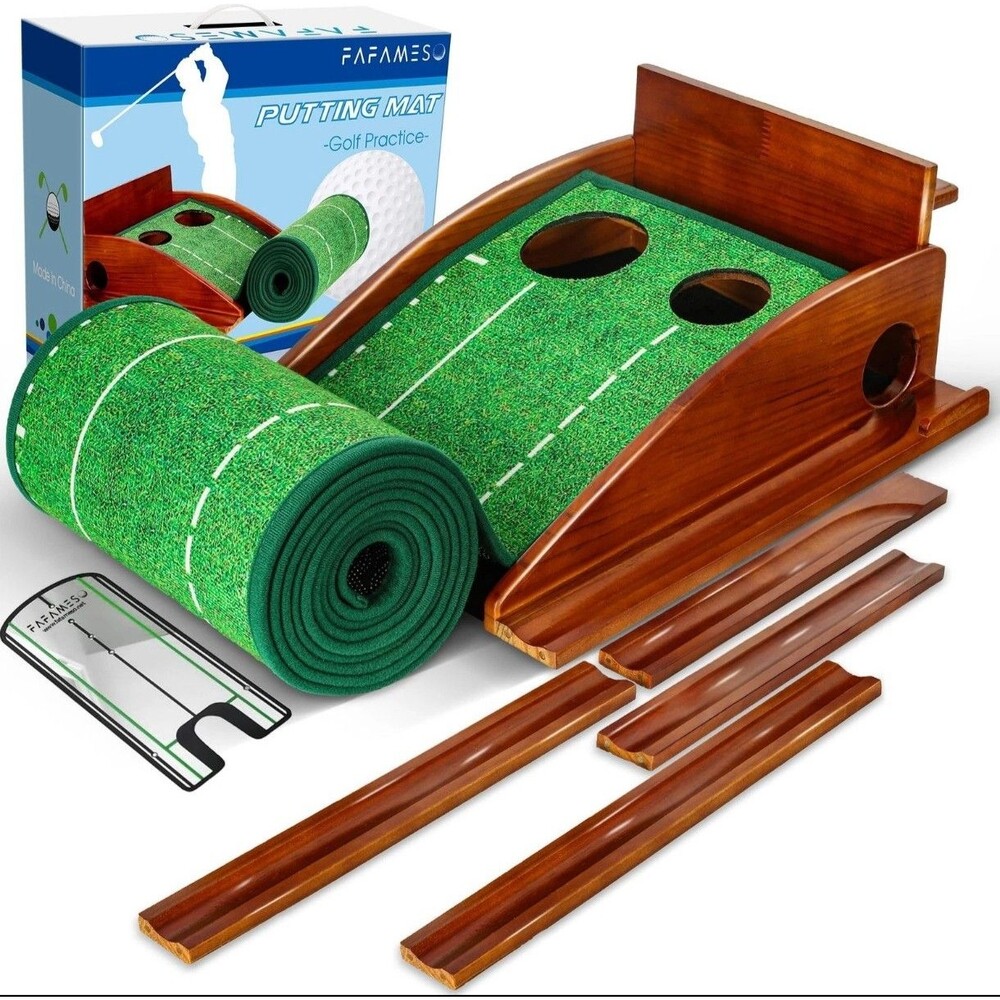 FAFAMESO Golf Putting Mat for Indoor Practice w/ Return Lane Roll-Up OPEN BOX